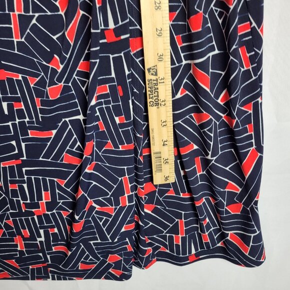 Liz Claiborne Dress Women's 16 Blue Red Faux Wrap Rusched Waist Office Career - Picture 8 of 10